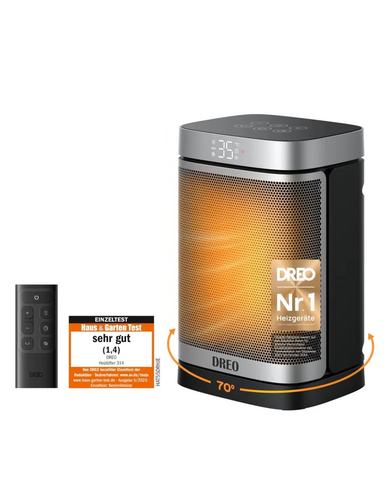 Dreo Heizlüfter Energiesparend Klein, 1500W Heizung Elektrisch mit Thermostat, 70° Oszillierend Elektroheizung, PTC Keramik Heizlüfter Leise, ECO-Modus, 12-Std-Timer, Überhitzungs- & Kippschutz – Bild 1