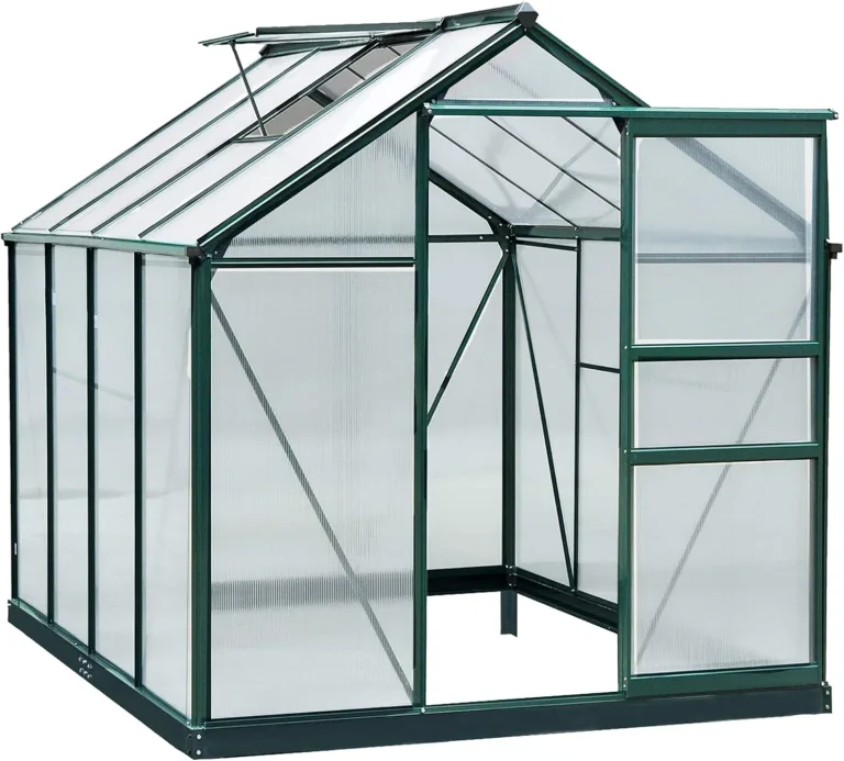 Outsunny Gewächshaus Aluminium Treibhaus mit Dachfenster Tür 190 x 252 x 201 cm Pflanzenhaus mit Fundament begehbares Tomatenhaus Witterungsbeständig Polycarbonat Grün+Transparent – Bild 1