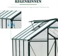 Outsunny Gewächshaus Aluminium Treibhaus mit Dachfenster Tür 190 x 252 x 201 cm Pflanzenhaus mit Fundament begehbares Tomatenhaus Witterungsbeständig Polycarbonat Grün+Transparent - Thumbnail 6