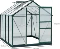 Outsunny Gewächshaus Aluminium Treibhaus mit Dachfenster Tür 190 x 252 x 201 cm Pflanzenhaus mit Fundament begehbares Tomatenhaus Witterungsbeständig Polycarbonat Grün+Transparent - Thumbnail 7