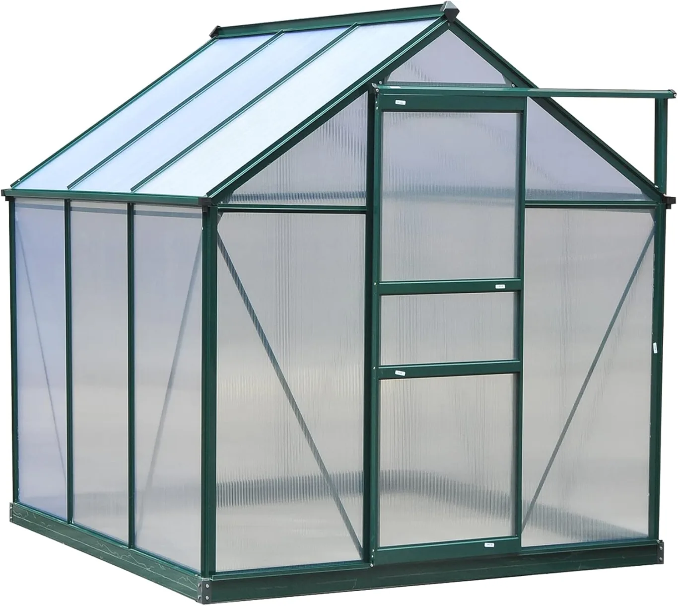Outsunny Gewächshaus Aluminium Treibhaus mit Dachfenster Tür 190 x 192 x 201 cm Pflanzenhaus mit Fundament begehbares Tomatenhaus Witterungsbeständig Polycarbonat Grün+Transparent - Bild 1