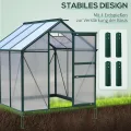 Outsunny Gewächshaus Aluminium Treibhaus mit Dachfenster Tür 190 x 192 x 201 cm Pflanzenhaus mit Fundament begehbares Tomatenhaus Witterungsbeständig Polycarbonat Grün+Transparent - Thumbnail 5