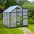Outsunny Gewächshaus Aluminium Treibhaus mit Dachfenster Tür 190 x 192 x 201 cm Pflanzenhaus mit Fundament begehbares Tomatenhaus Witterungsbeständig Polycarbonat Grün+Transparent - Thumbnail 2