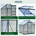 Outsunny Gewächshaus Aluminium Treibhaus mit Dachfenster Tür 190 x 192 x 201 cm Pflanzenhaus mit Fundament begehbares Tomatenhaus Witterungsbeständig Polycarbonat Grün+Transparent - Thumbnail 3
