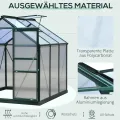 Outsunny Gewächshaus Aluminium Treibhaus mit Dachfenster Tür 190 x 192 x 201 cm Pflanzenhaus mit Fundament begehbares Tomatenhaus Witterungsbeständig Polycarbonat Grün+Transparent - Thumbnail 4