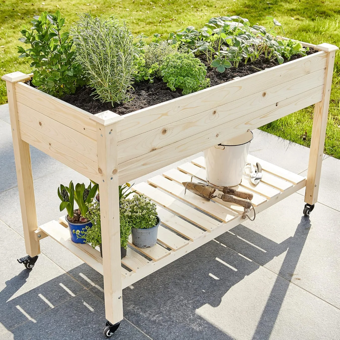 zooprinz Premium Hochbeet mit praktischen Rollen – aus massivem Kiefernholz – perfekt für Garten/Terrasse/Balkon – mit Stabiler Ablage und Innenvlies – Hochbeet XXL - Bild 1