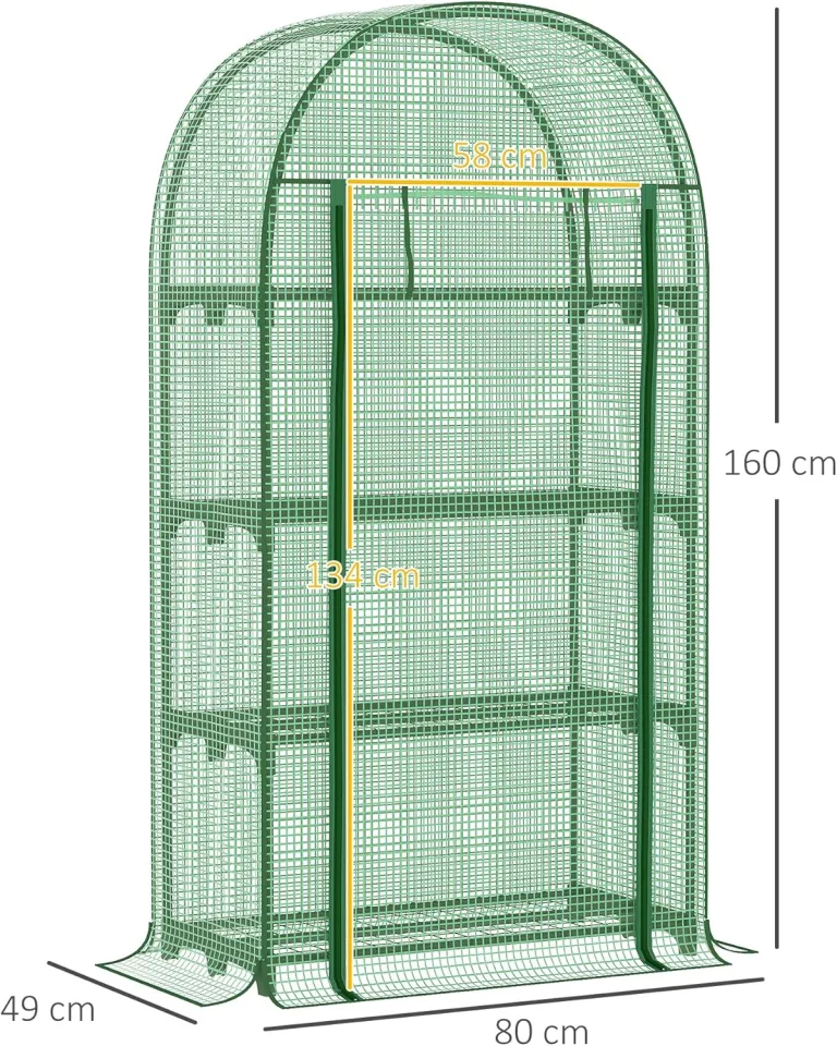 Outsunny Foliengewächshaus Balkon mit 4 Ablagen Mini Gewächshaus Treibhaus Tomatenhaus Pflanzenhaus Frühbeet Metall Grün 80 x 49 x 160 cm – Bild 7