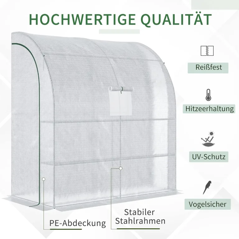 Outsunny Foliengewächshaus Tomatengewächshaus mit Mesh Fenster, Treibhaus mit aufrollbaren Türen, Anzuchthaus mit UV Schutz, Weiß, 200 x 100 x 215 cm – Bild 3