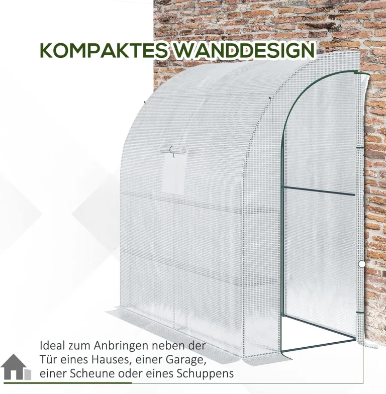 Outsunny Foliengewächshaus Tomatengewächshaus mit Mesh Fenster, Treibhaus mit aufrollbaren Türen, Anzuchthaus mit UV Schutz, Weiß, 200 x 100 x 215 cm – Bild 4