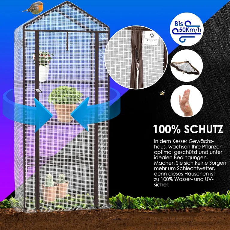 KESSER® Premium Foliengewächshaus Gewächshaus mit 4 Etagen - 69 x 50 x 158 cm Treibhaus mit 4 Regalen - Platzsparend, Hochwertiges Anzuchthaus Garten Balkon Stabil & Einfach zu Montieren – Bild 5