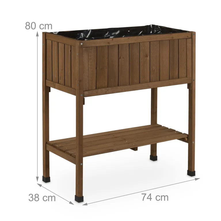 Relaxdays Hochbeet, Folie, Ablage, HxBxT: 80 x 74 x 38 cm, Garten, Balkon & Terrasse, Pflanztisch, Tannenholz, braun – Bild 4