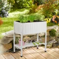 Relaxdays Hochbeet, Folie, Ablage, HxBxT: 80 x 74 x 38 cm, Garten, Balkon & Terrasse, Pflanztisch, Tannenholz, weiß - Thumbnail 2