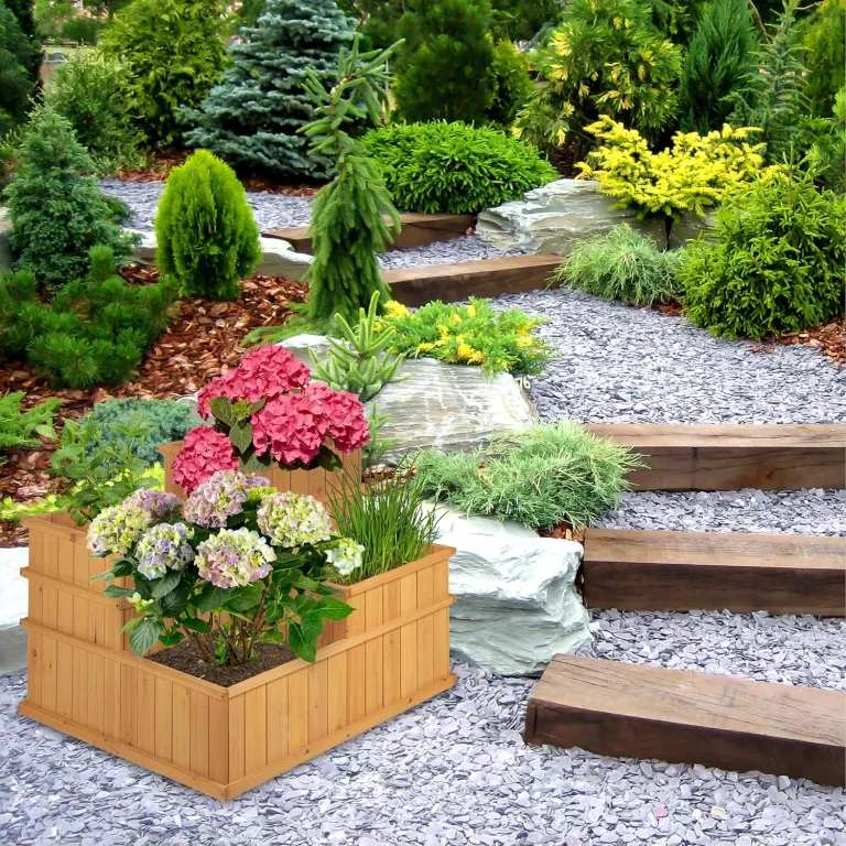 Relaxdays Hochbeet, gestuft, 4 Pflanzkästen, Garten, Balkon, Terrasse; Pflanzbeet aus Holz, HxBxT: 61x81x81 cm, Natur – Bild 3