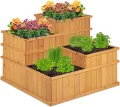 Relaxdays Hochbeet, gestuft, 4 Pflanzkästen, Garten, Balkon, Terrasse; Pflanzbeet aus Holz, HxBxT: 61x81x81 cm, Natur - Thumbnail 1