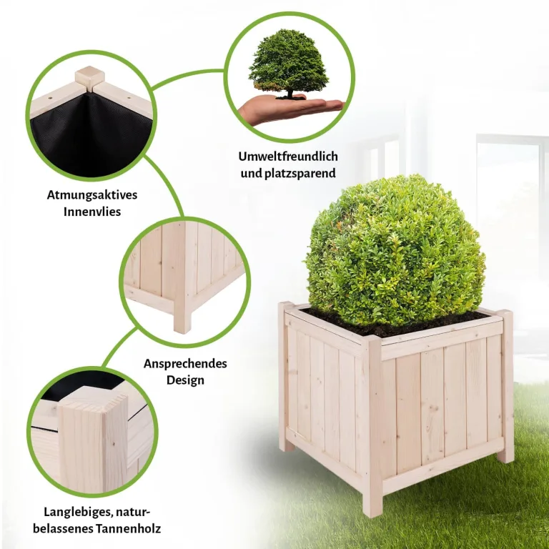 empasa Hochbeet Blumenkasten Kräuterbeet Frühbeet Pflanzkübel Pflanzkasten aus Holz für Garten, Balkon und Terrasse, Ausführung:Bloom L - 45 x 45 x 45 cm – Bild 4
