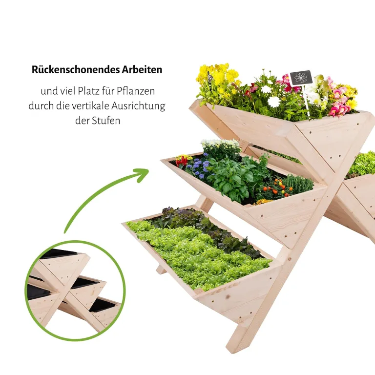empasa Hochbeet Blumenkasten Kräuterbeet Frühbeet Pflanzkübel Pflanzkasten aus Holz für Garten, Balkon und Terrasse, Ausführung:Level - 121 x 80 x 80 cm – Bild 5