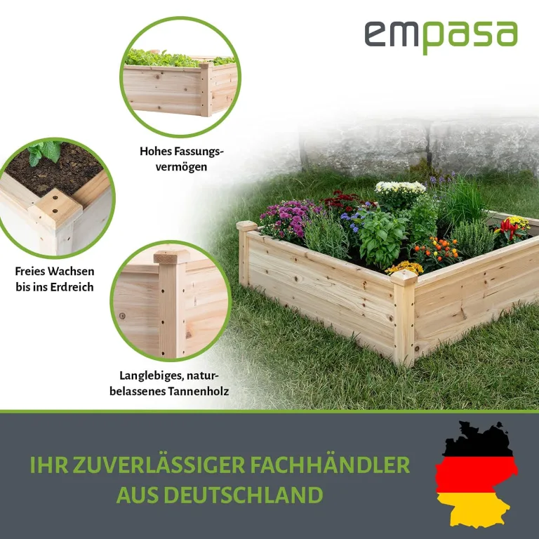 empasa Hochbeet Blumenkasten Kräuterbeet Frühbeet Pflanzkübel Pflanzkasten aus Holz für Garten, Balkon und Terrasse, Ausführung:Classic - 102 x 102 x 30 cm – Bild 3