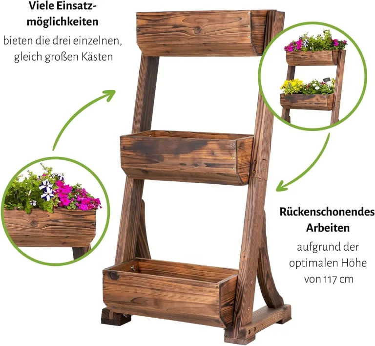 empasa Hochbeet Blumenkasten Kräuterbeet Frühbeet Pflanzkübel Pflanzkasten aus Holz für Garten, Balkon und Terrasse, Ausführung:Raise 3-62 x 47 x 119 cm – Bild 5