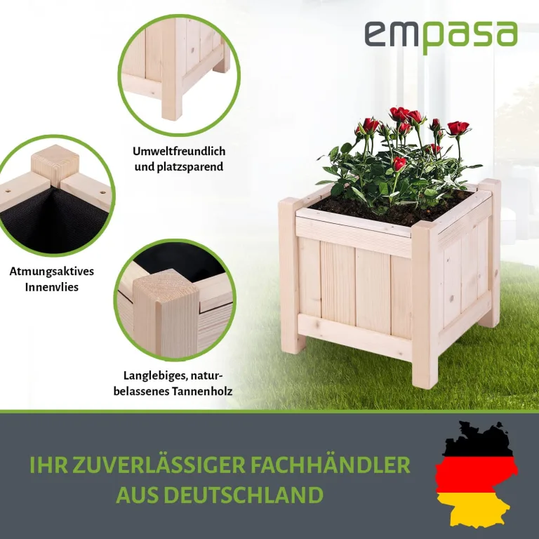 empasa Hochbeet Blumenkasten Kräuterbeet Frühbeet Pflanzkübel Pflanzkasten aus Holz für Garten, Balkon und Terrasse, Ausführung:Bloom S - 30 x 30 x 30 cm – Bild 3