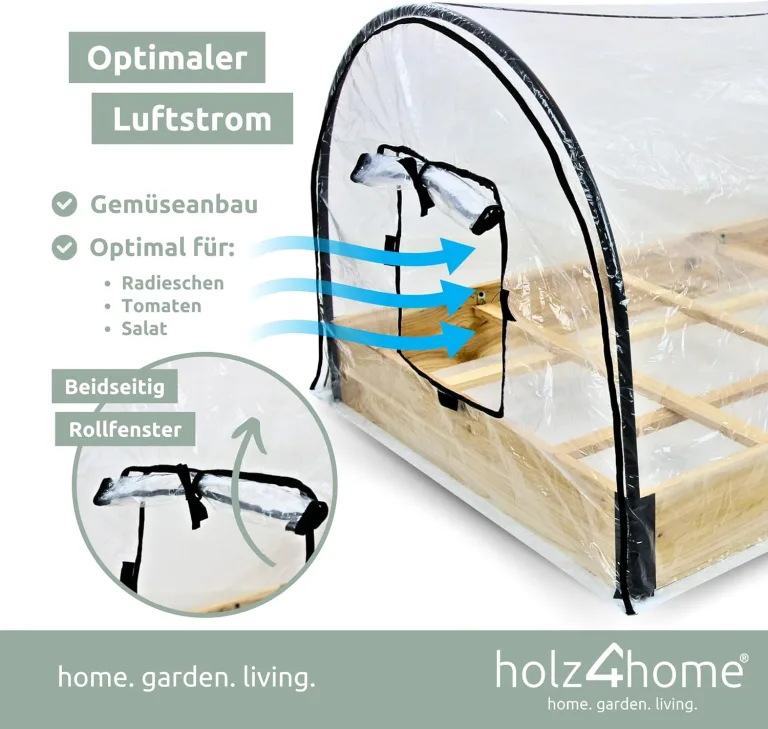 holz4home® Gemüsebeet aus Tannenholz I 115x80x68 cm I Treibhaus mit Abnehmbarer Folie I inkl. Gartenhandschuhe & Einlegevlies I Frühbeet Anzuchtbeet Gartenbeet Blumenbeet Hochbeet – Bild 4