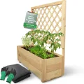 holz4home® Pflanzkasten mit Rankgitter M aus Kiefernholz I 34x98x104 cm I inkl. Gartenhandschuhe & Vlies I Pflanzkübel mit Spalier I Hochbeet für Balkon als Sichtschutz I Blumenkasten - Thumbnail 1