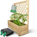 holz4home® Pflanzkasten mit Rankgitter XL aus Kiefernholz I 44x128x104 cm I inkl. Gartenhandschuhe & Vlies I Pflanzkübel mit Spalier I Hochbeet für Balkon als Sichtschutz I Blumenkasten - Thumbnail 10