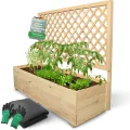 holz4home® Pflanzkasten mit Rankgitter XL aus Kiefernholz I 44x128x104 cm I inkl. Gartenhandschuhe & Vlies I Pflanzkübel mit Spalier I Hochbeet für Balkon als Sichtschutz I Blumenkasten - Thumbnail 1
