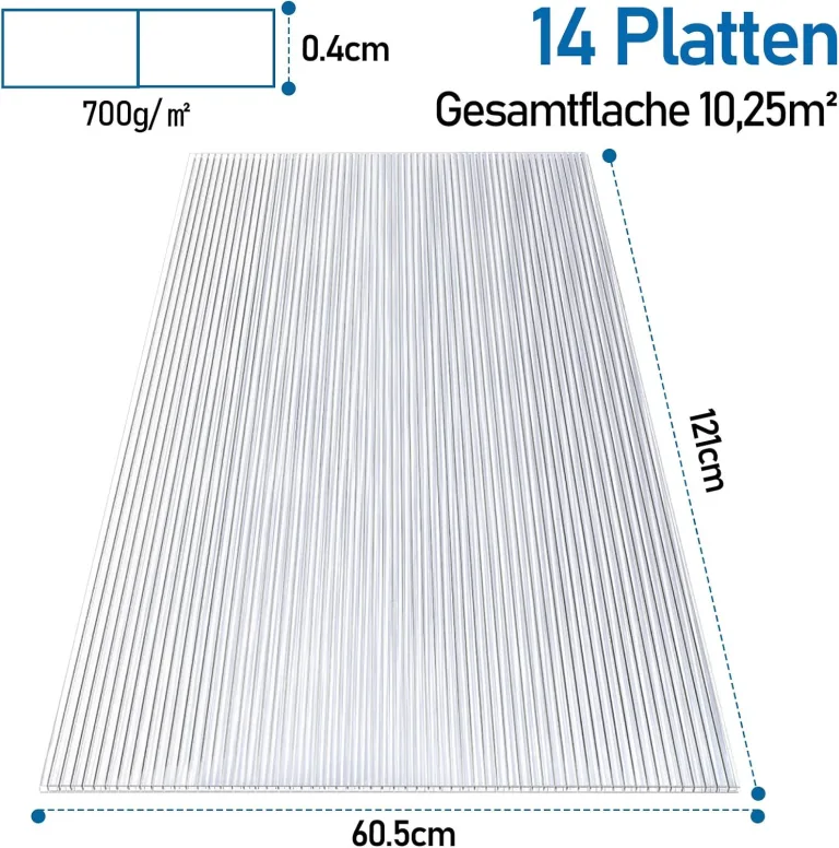 Hohlkammerstegplatten für Gewächshaus Garten Treibhaus Ersatzplatten 14x Polycarbonat Doppelstegplatte (1210 x 605 x 4mm) =10,25 m² – Bild 9
