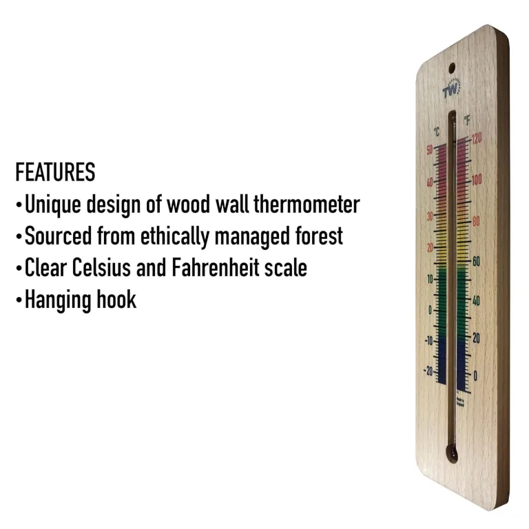 Holzthermometer für den Innenbereich, traditionelles Raumtemperatur-Thermometer, 215 mm, ideal für Zuhause, Büro, Kinderzimmer, Gewächshaus, Schuppen oder Garage, Holz, Wandthermometer, mehrfarbig – Bild 4