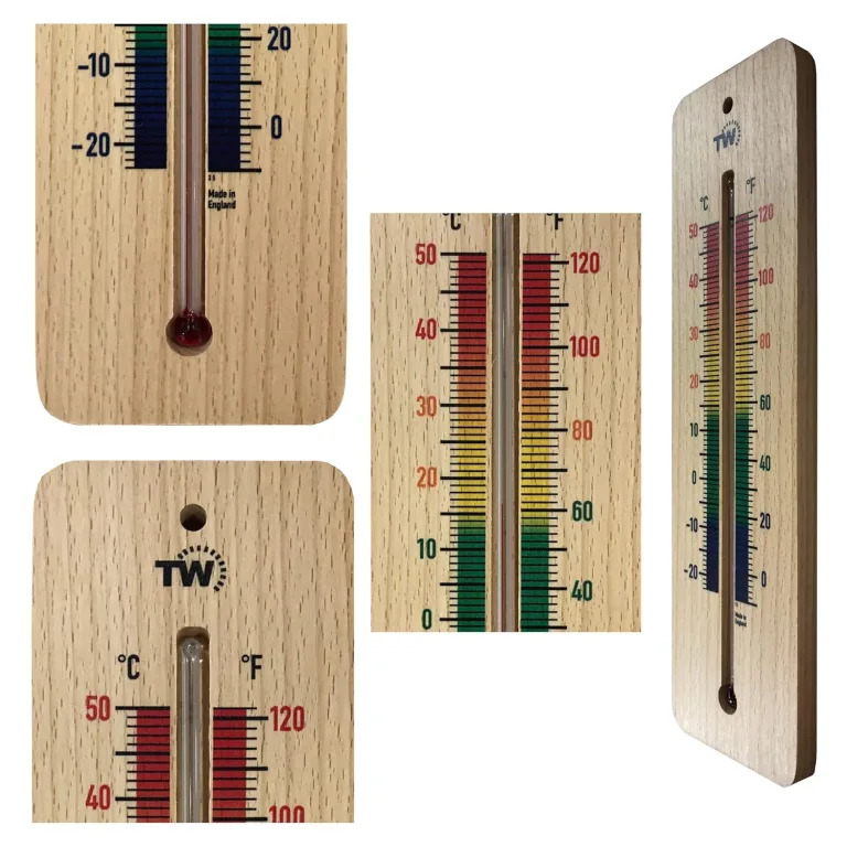 Holzthermometer für den Innenbereich, traditionelles Raumtemperatur-Thermometer, 215 mm, ideal für Zuhause, Büro, Kinderzimmer, Gewächshaus, Schuppen oder Garage, Holz, Wandthermometer, mehrfarbig – Bild 2