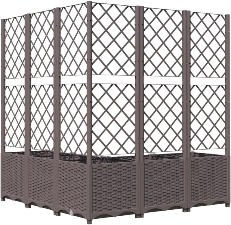 vidaXL Pflanzkübel mit Rankgitter Blumenkübel Pflanzkasten Blumentopf Blumenkasten Rankhilfe Spalier Gartenspalier Braun 120x120x136cm PP – Bild 6