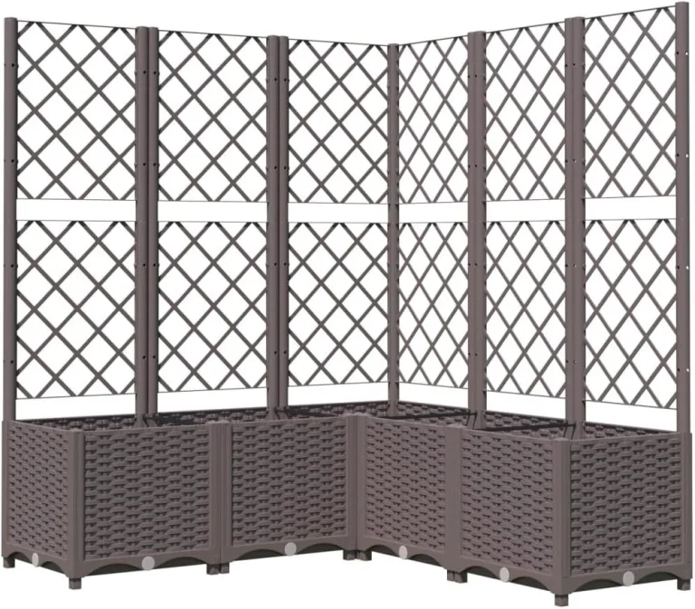 vidaXL Pflanzkübel mit Rankgitter Blumenkübel Pflanzkasten Blumentopf Blumenkasten Rankhilfe Spalier Gartenspalier Braun 120x120x136cm PP – Bild 1