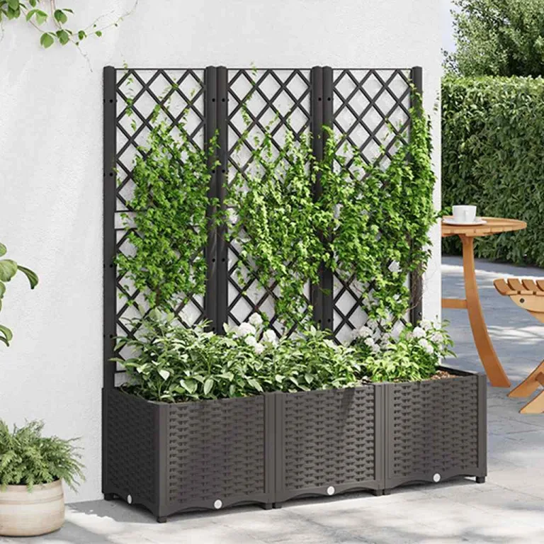 vidaXL Pflanzkasten mit Spalier, PP, Schwarz, 120x40x136 cm, Hochbeet für Terrasse & Balkon, Garten, Pflanzenstütze, DIY Pflanzkasten – Bild 2