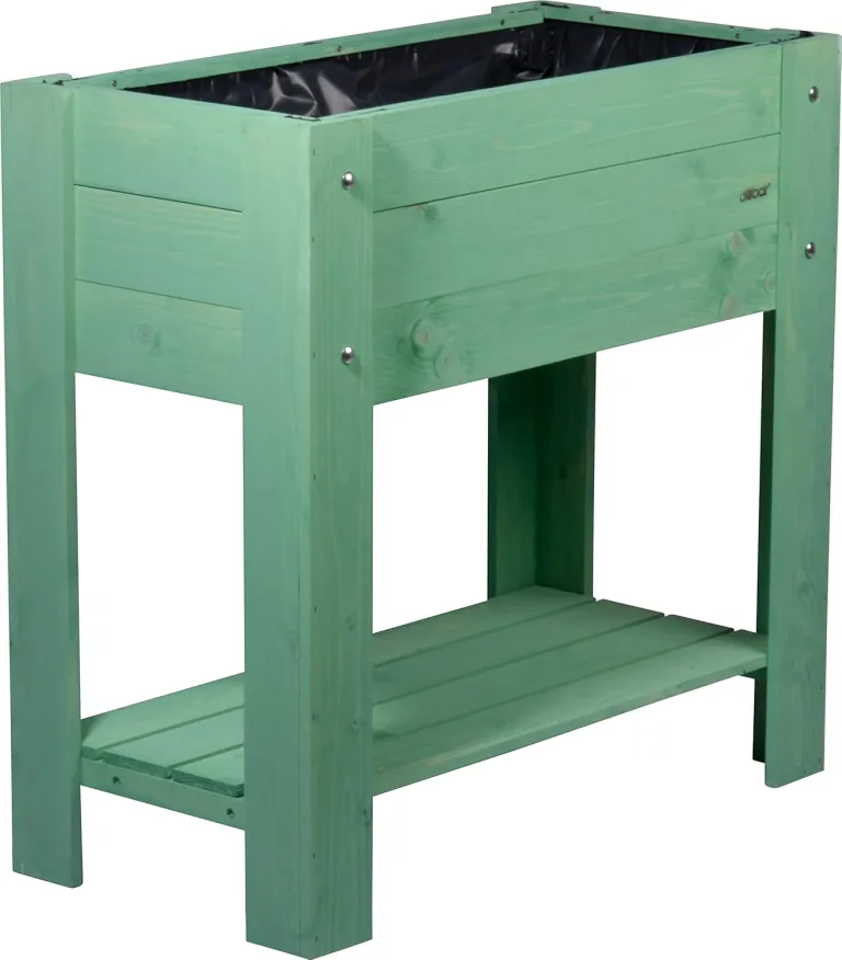 dobar® 58292FSCe Hochbeet Urban mit Ablagefläche |Erhöhtes Gemüsebeet | Salatbeet aus Massiv-Holz | Pflanzkasten für Balkon/Garten/Terrasse | 80 x 40 x 78 cm | Mintgrün – Bild 4