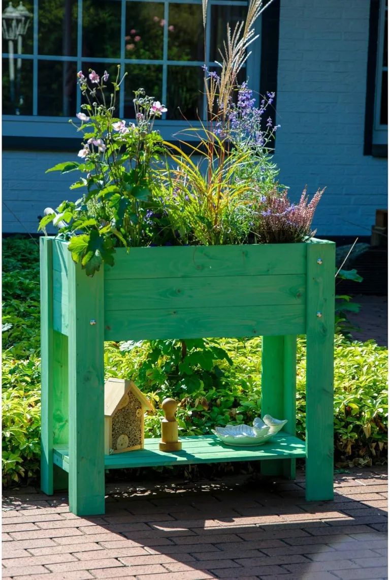 dobar® 58292FSCe Hochbeet Urban mit Ablagefläche |Erhöhtes Gemüsebeet | Salatbeet aus Massiv-Holz | Pflanzkasten für Balkon/Garten/Terrasse | 80 x 40 x 78 cm | Mintgrün – Bild 5