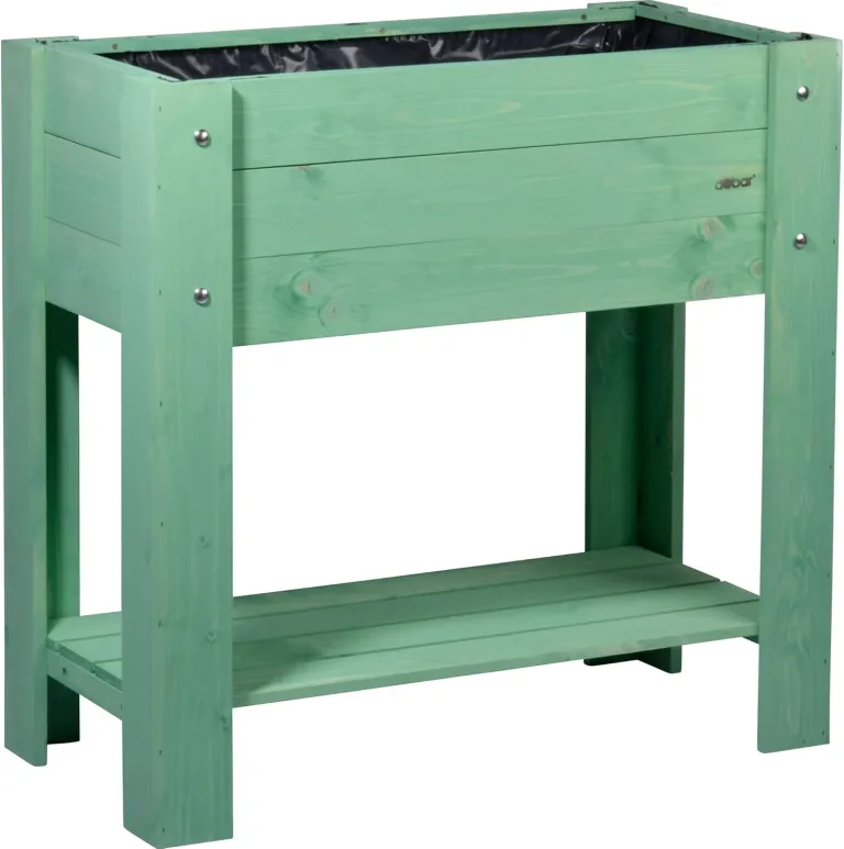 dobar® 58292FSCe Hochbeet Urban mit Ablagefläche |Erhöhtes Gemüsebeet | Salatbeet aus Massiv-Holz | Pflanzkasten für Balkon/Garten/Terrasse | 80 x 40 x 78 cm | Mintgrün – Bild 3