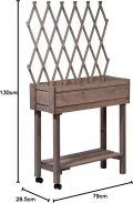 dobar® 58188e rollbares Hochbeet mit Rankgitter | Pflanzkasten auf Rollen | Blumenbeet aus Massiv-Holz | Schmales Kräuterbeet für Garten/Terrasse/Balkon | 79 x 28,5 x 130 cm | Grau - Thumbnail 6