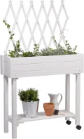 dobar® 58188e rollbares Hochbeet mit Rankgitter | Pflanzkasten auf Rollen | Blumenbeet aus Massiv-Holz | Schmales Kräuterbeet für Garten/Terrasse/Balkon | 79 x 28,5 x 130 cm | Grau - Thumbnail 8