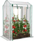 COSTWAY Gewächshaus Winterfest, 100x81x150cm, Foliengewächshaus mit PE Gitterfolie & mit aufrollbarer Reißverschlusstür, Gartengewächshaus Klein, Tomatenhaus für Tomaten, Garten Balkon, Metallrahmen - Thumbnail 8