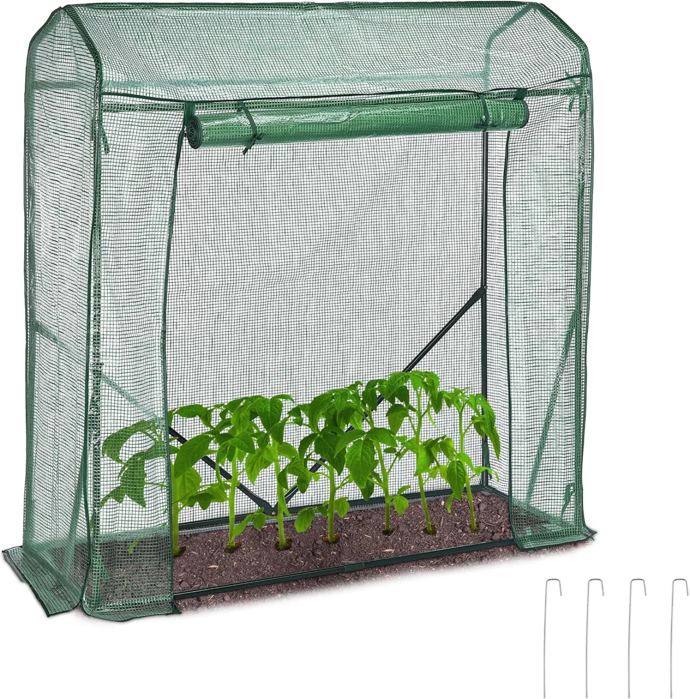 Relaxdays Tomaten Gewächshaus, HBT: 154 x 152 x 50 cm, Eisen & PE-Gitterfolie, stabiles Foliengewächshaus Garten, grün - Bild 1