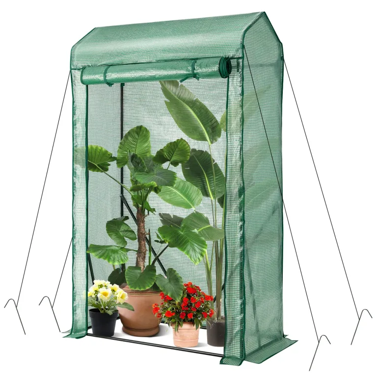 RELAX4LIFE Gewächshaus Klein, Tomatengewächshaus Winter Pflanzenschutz Foliengewächshaus, Tomatenhaus mit Bodennägel für Gemüse Blumen Balkon Garten (100 x 81 x 150 cm, Transparent) – Bild 10