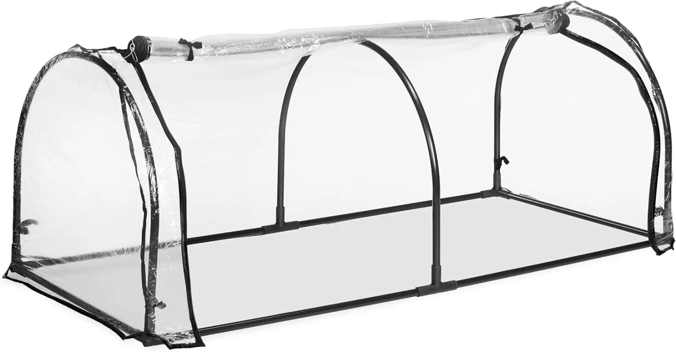 Relaxdays Folienfrühbeet, Gewächshaus Aufzucht, HBT: 50 x 130 x 60 cm, Frühbeet Tunnel mit Tür, PVC, transparent/schwarz - Bild 1