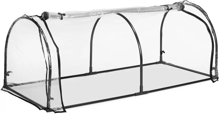 Relaxdays Folienfrühbeet, Gewächshaus Aufzucht, HBT: 50 x 130 x 60 cm, Frühbeet Tunnel mit Tür, PVC, transparent/schwarz