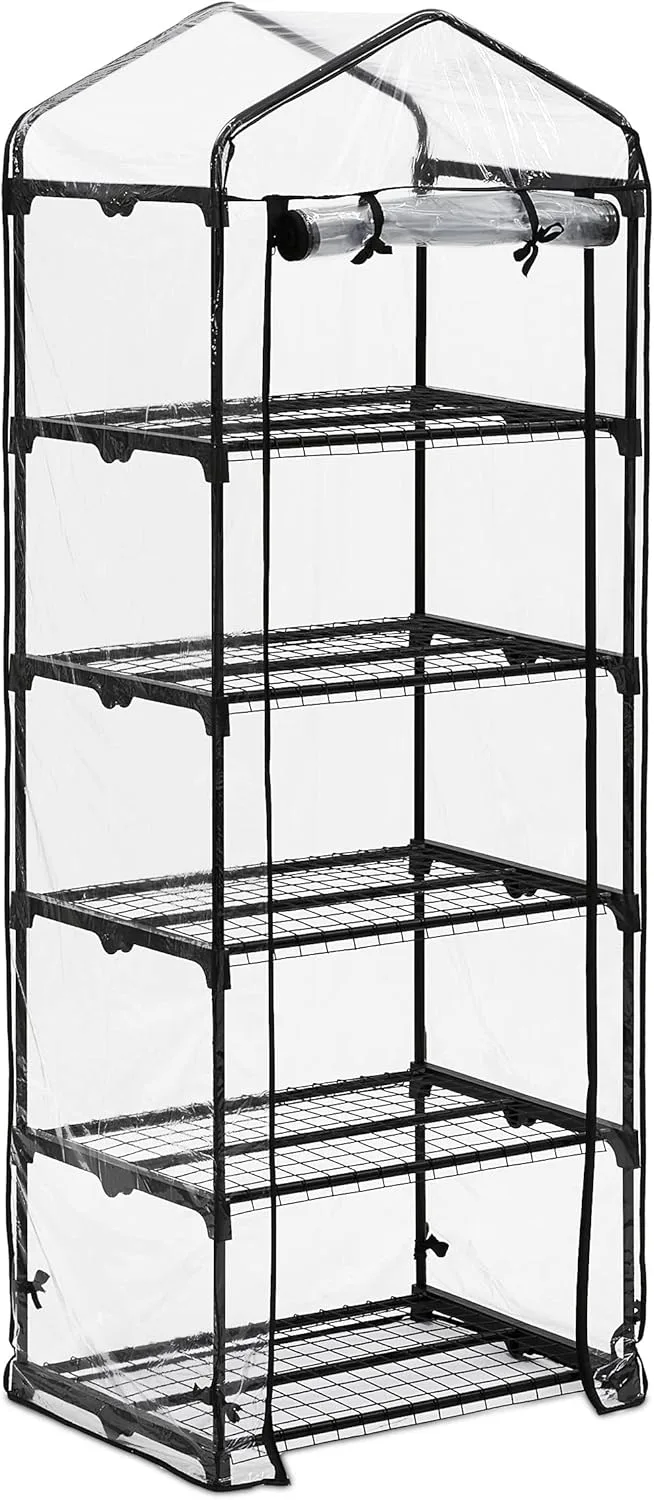 Relaxdays Gewächshaus Balkon, PVC-Folie, Eisen, HxBxT: 192 x 69 x 50 cm, Foliengewächshaus 5 Ebenen, schwarz/transparent – Bild 1