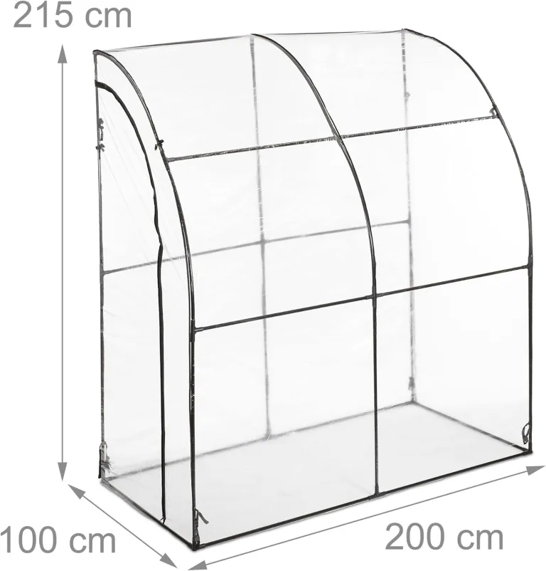 Relaxdays Tomatengewächshaus, PVC-Folie, HBT: 215 x 200 x 100 cm, begehbares Foliengewächshaus, transparent/schwarz – Bild 4