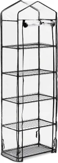 Relaxdays Gewächshaus Balkon, HBT: 193 x 58 x 36 cm, 5 Etagen, Eisen & PVC-Folie, Foliengewächshaus, transparent/schwarz - Thumbnail 1