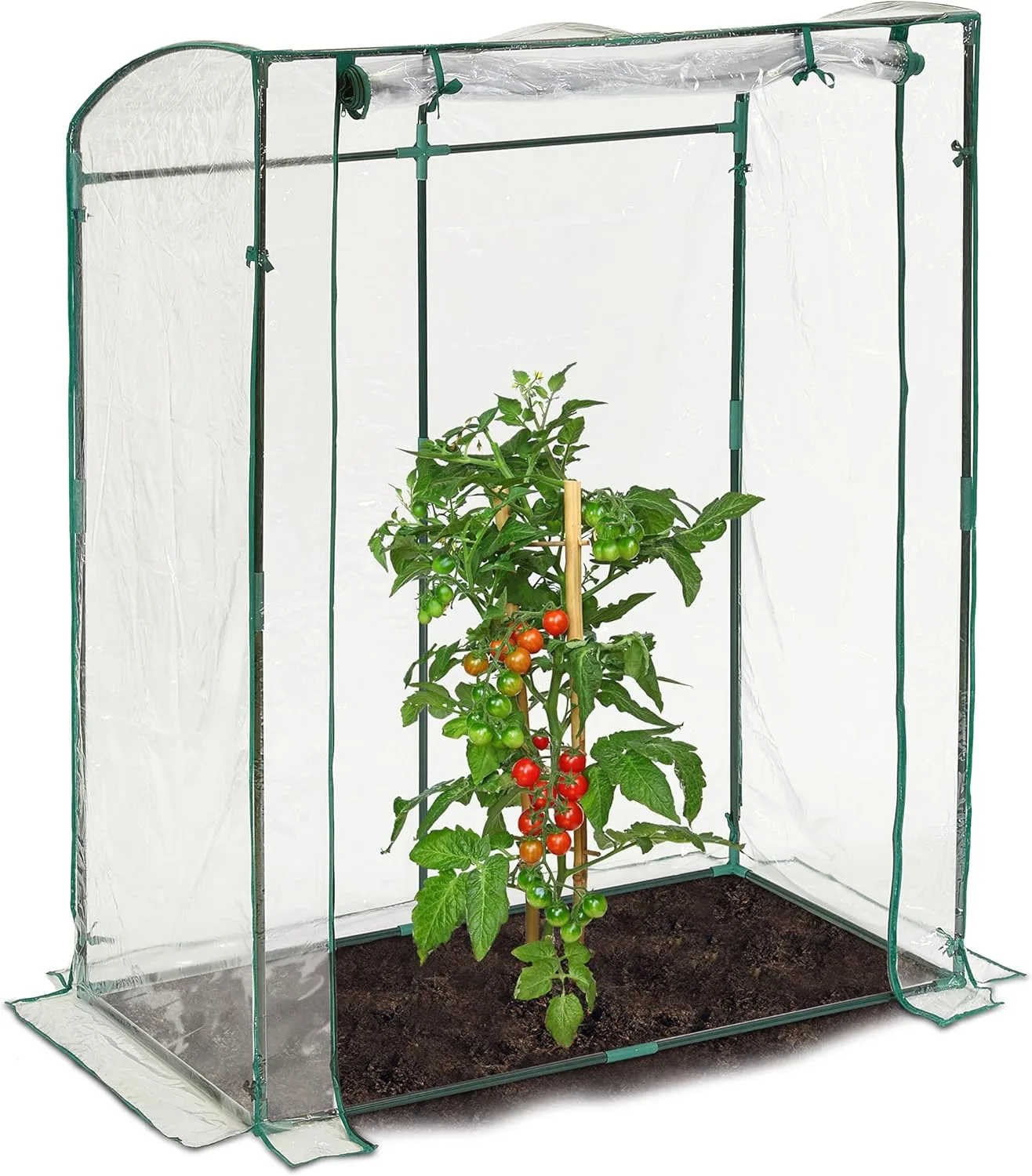 Relaxdays Tomatengewächshaus, PVC-Folie, HBT: 170 x 130 x 75 cm, begehbares Foliengewächshaus mit Tür, transparent/grün - Bild 1