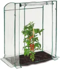 Relaxdays Tomatengewächshaus, PVC-Folie, HBT: 170 x 130 x 75 cm, begehbares Foliengewächshaus mit Tür, transparent/grün - Thumbnail 1