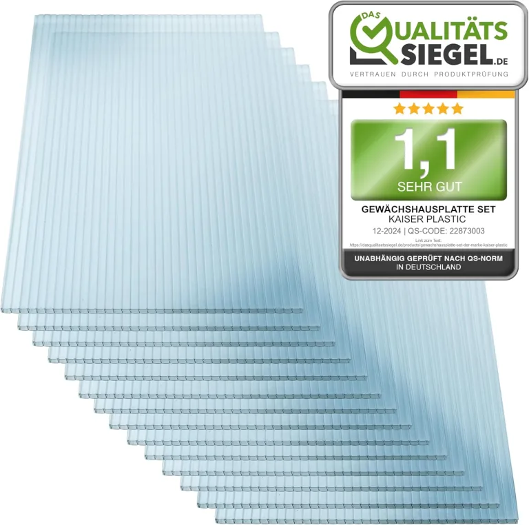 KAISER PLASTIC® Xtra Strong | 8er Set Gewächshausplatten| Stärke 8mm | 605 x 1210 mm | Polycarbonat (PC) | 5,85 m2 | Gewicht: 1200g/m2 | Hohlkammerplatte - Doppelstegplatte – Bild 1