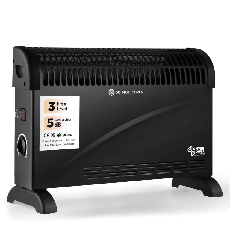 DONYER POWER 2KW Konvektor mit Thermostat – Leise – Wandmontage | 3 Heizstufen (750W/1250W/2000W) – Leiser Betrieb – Stand- & Wandmontage – Sofort einsatzbereit – Bild 8